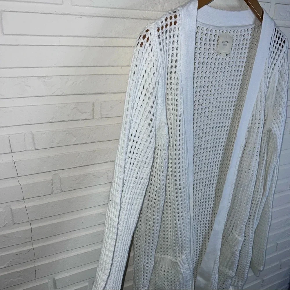Harper Heritage White Long Sleeve Open Knit Cardigan, Women’s Size Medium